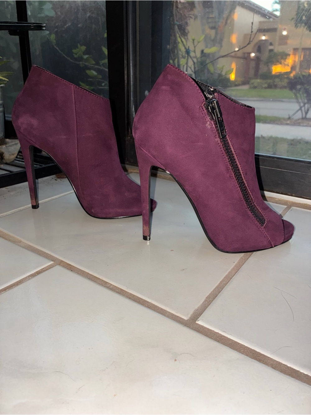 Steve Madden Plum Suede Open-Toe Stiletto Booties - Picture 4 of 8